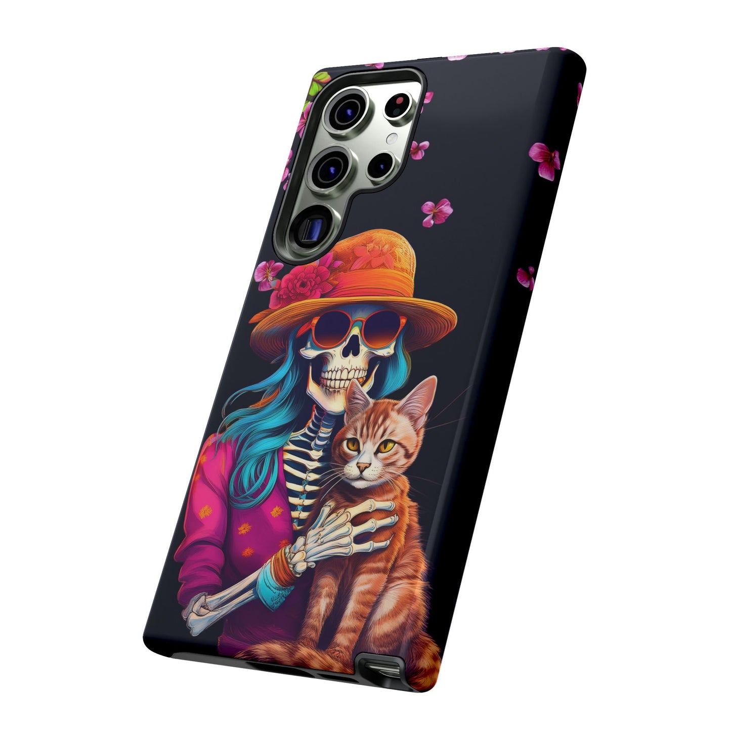 Skeleton holding a Cat Cell Phone Case 001