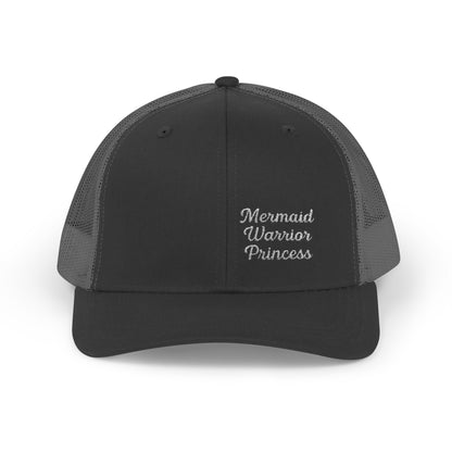 Mermaid Warrior Princess Trucker Hat – Embroidered Bold Text Hat for Magical Queens. White Letters