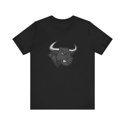 Angry Bull Graphic T-Shirt – Dark Theme Grayscale Bull Head Design on Black Tee for Streetwear, Gym, or Bold Urban Style. Unisex Jersey Short Sleeve Tee