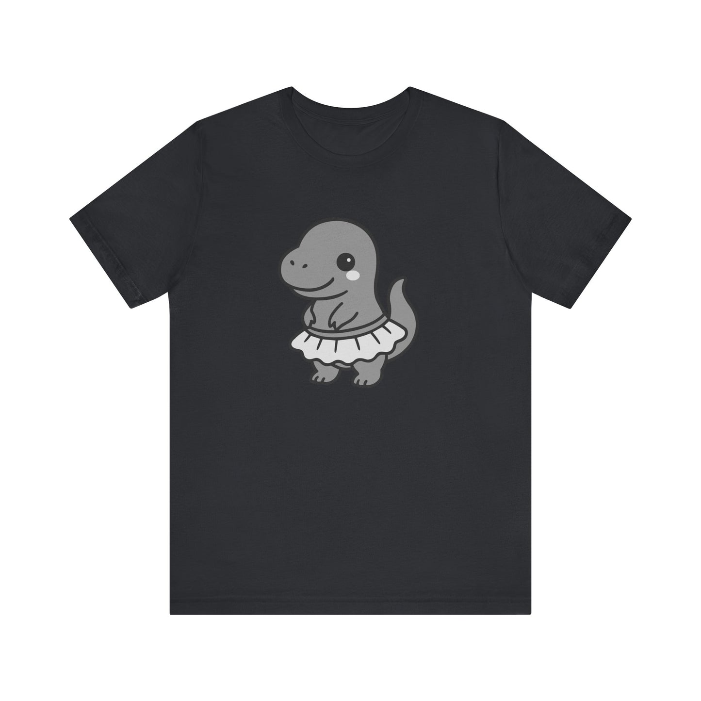 Kawaii T-Rex Dancer Graphic Tee Dark Theme – Cute Dinosaur in Skirt Vector Design