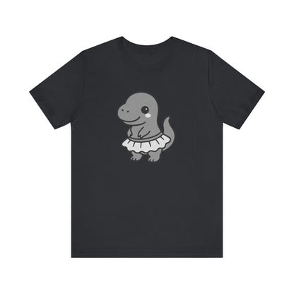 Kawaii T-Rex Dancer Graphic Tee Dark Theme – Cute Dinosaur in Skirt Vector Design