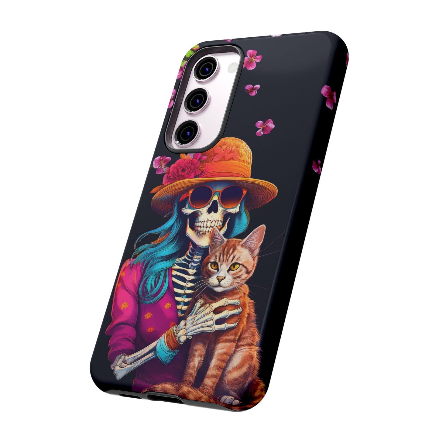 Skeleton holding a Cat Cell Phone Case 001