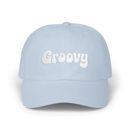 Groovy Classic Dad Hat – Retro Embroidered Hat with 70s Style Font for Funky Vibes, Chill Days, and Vintage Cool. White Letters