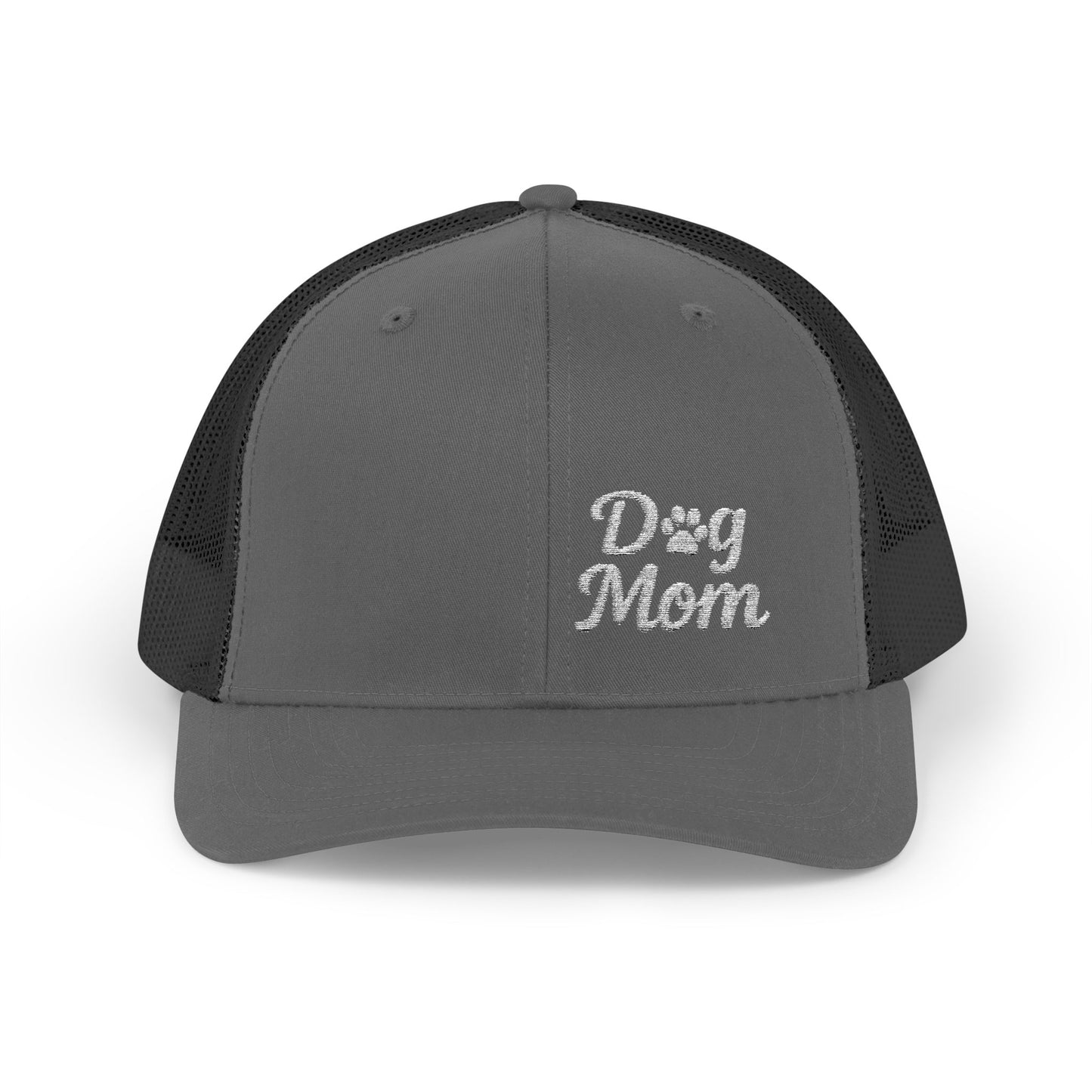 Dog Mom Trucker Hat – Embroidered Minimalist Dog Face Hat for Proud Pet Moms and Dog-Loving Style. White Letters
