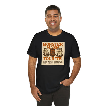 Monster Mash Tour '75 Halloween Shirt – Vintage Horror Band Tee Featuring Dracula, Wolfman, Frankenstein