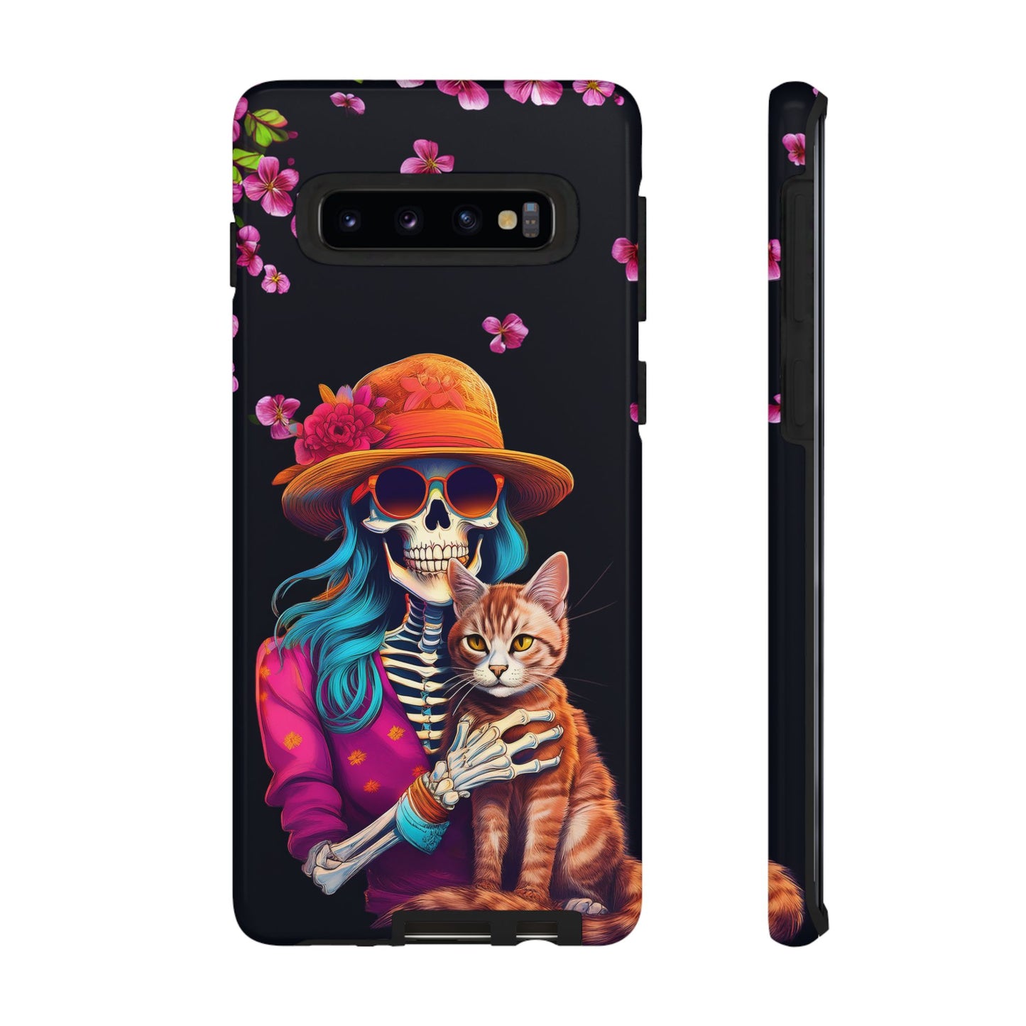 Skeleton holding a Cat Cell Phone Case 001