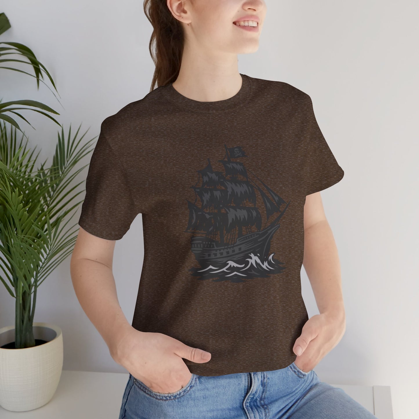 Pirate Ship Graphic Tee Dark Theme – Bold Vector Design with Ghostly Ocean Vibes