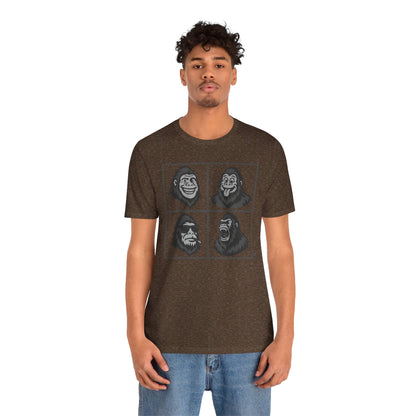 Bigfoot Expression Collage Graphic Tee Dark Theme – Funny and Fierce Sasquatch Faces Design