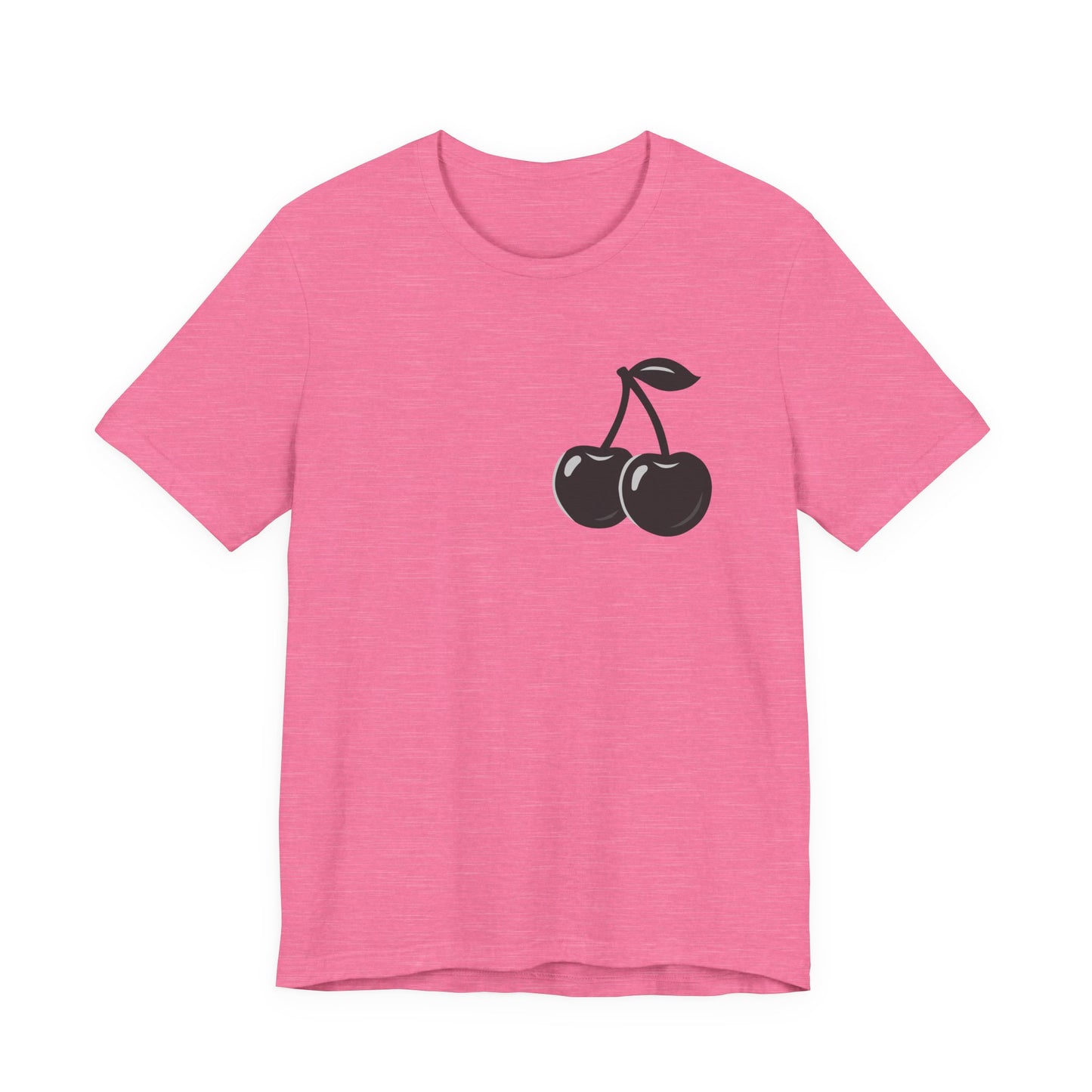 Dark Cherry Graphic T-Shirt – Minimal Dark Theme Grayscale Fruit Design on Black Tee with Subtle Style and Modern Ghost Effect. Unisex Jersey Short Sleeve Tee