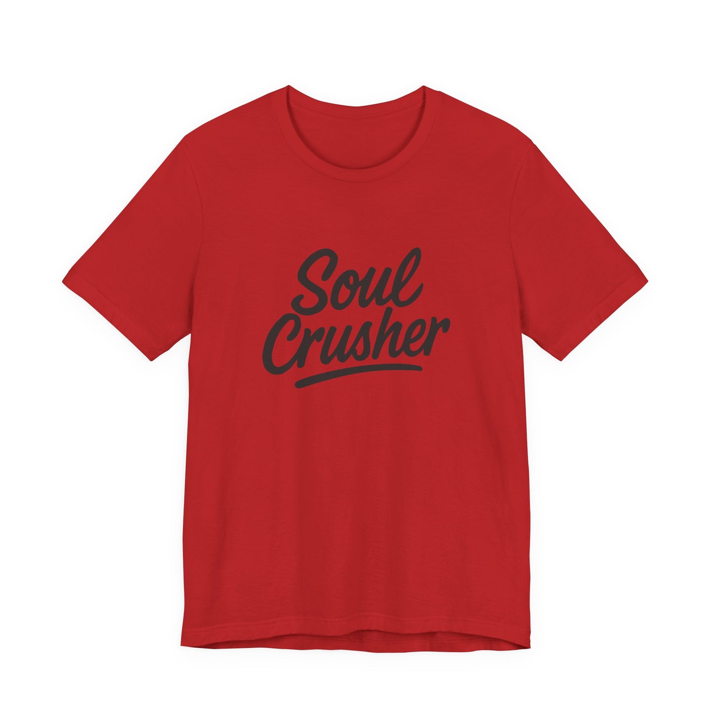 Soul Crusher Text T-Shirt – Dark Theme Grayscale Script Typography on Black Tee with Dark Energy and Modern Ghost Effect. Unisex Jersey Short Sleeve Tee