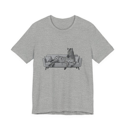 Relaxed Zebra on Couch Graphic Tee Dark Theme – Chill Animal Art with Modern Vector Design