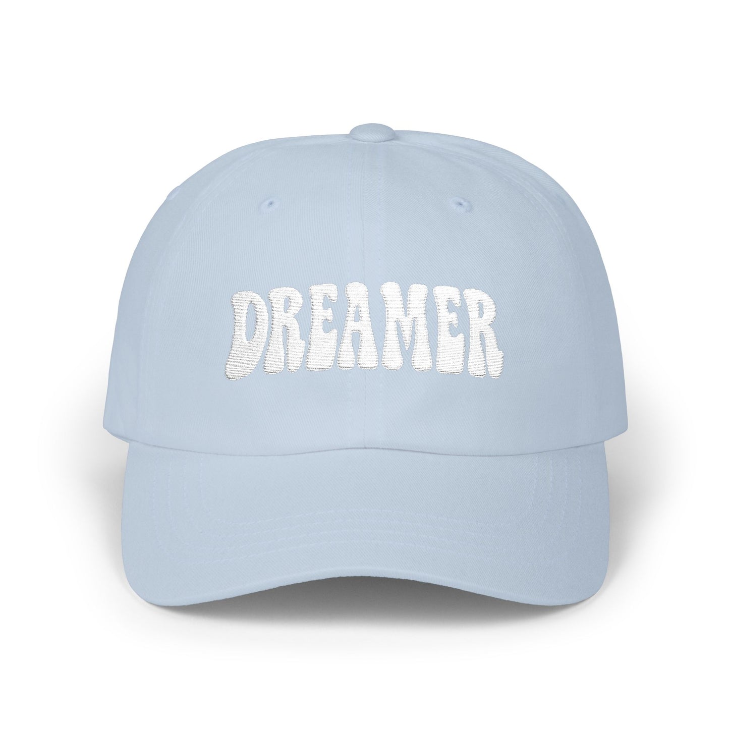 Dreamer Classic Dad Hat – Embroidered Minimalist Script Hat for Visionaries, Creatives, and Chill Daydreamers. White Letters