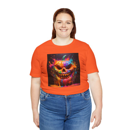 Neon Splatter Pumpkin Halloween Shirt – Vibrant Dripping Jack-o’-Lantern Graphic Tee for Bold Spooky Style