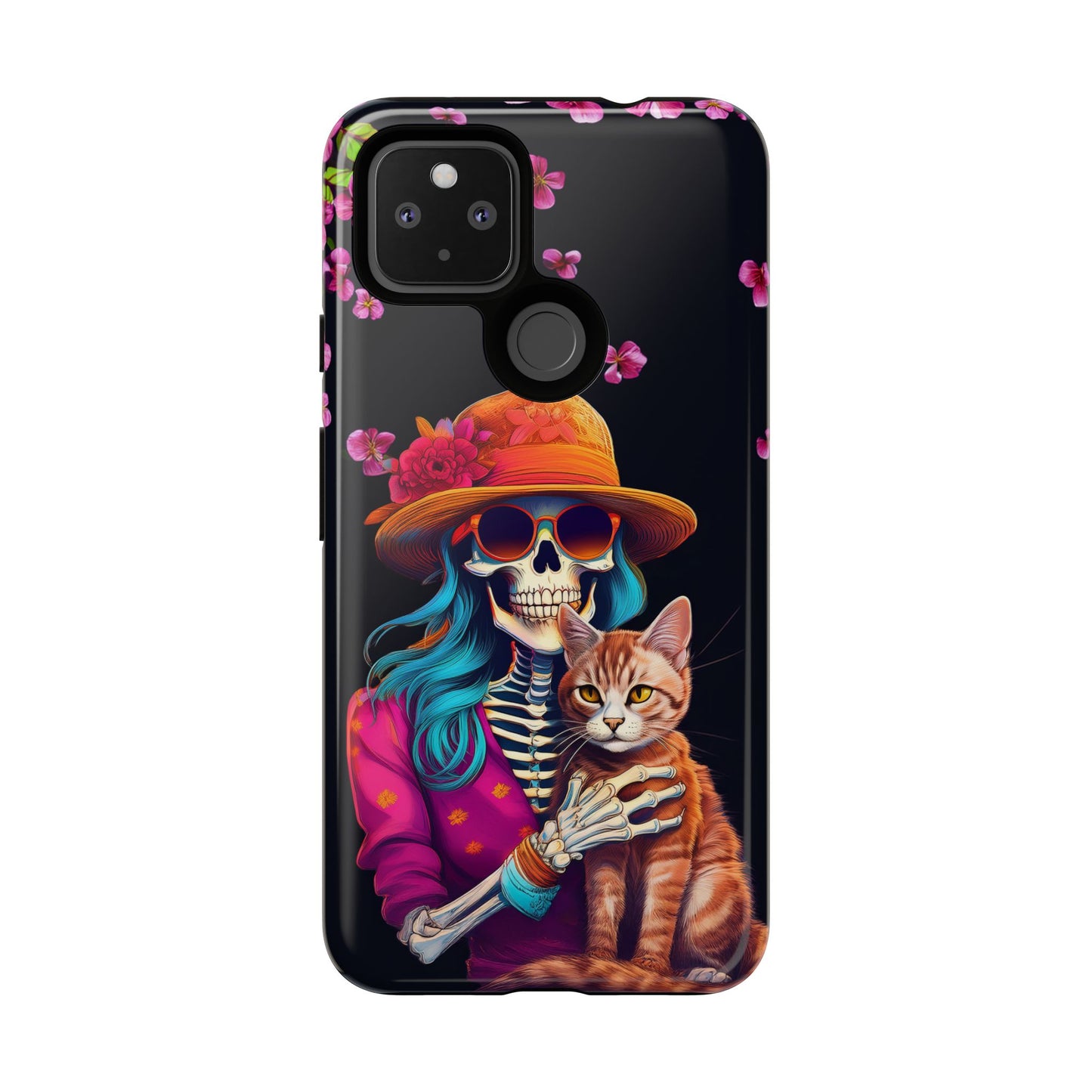 Skeleton holding a Cat Cell Phone Case 001