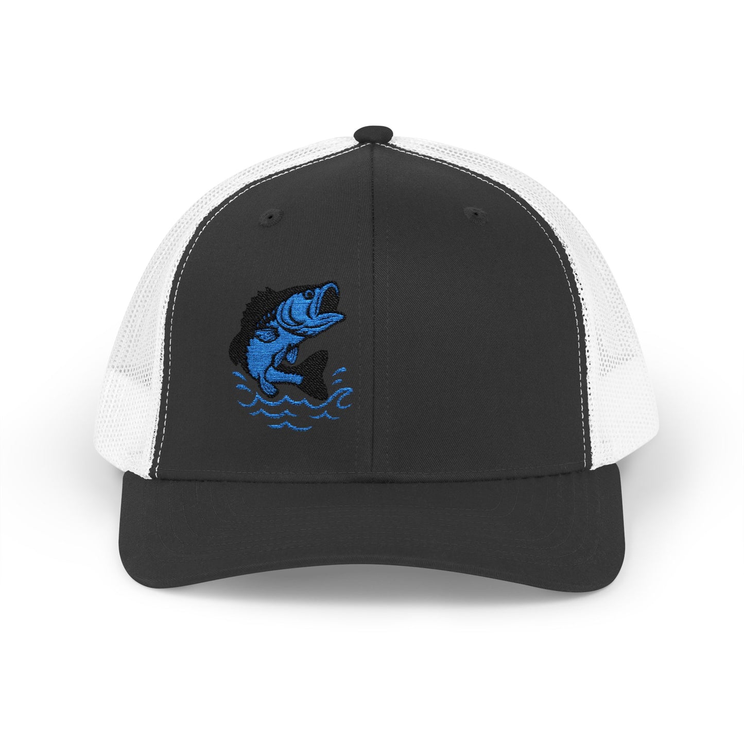 Jumping Fish Trucker Hat – Embroidered Blue Fishing Hat for Anglers, Lake Days, and Outdoor Style