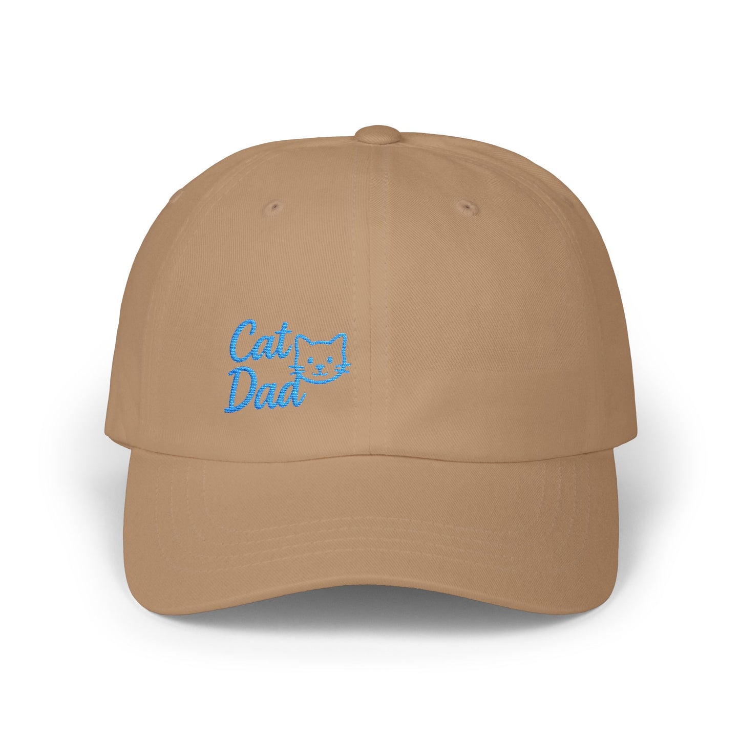 Cat Dad Classic Dad Hat – Embroidered Minimalist Cat Face Hat for Proud Pet Dads and Feline Fans. Blue Letters