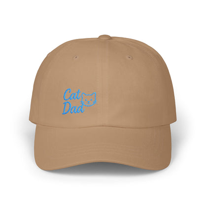 Cat Dad Classic Dad Hat – Embroidered Minimalist Cat Face Hat for Proud Pet Dads and Feline Fans. Blue Letters