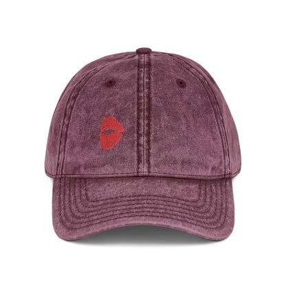 Red Lips Vintage Hat – Bold Embroidered Kiss Hat for Flirty, Fun Style
