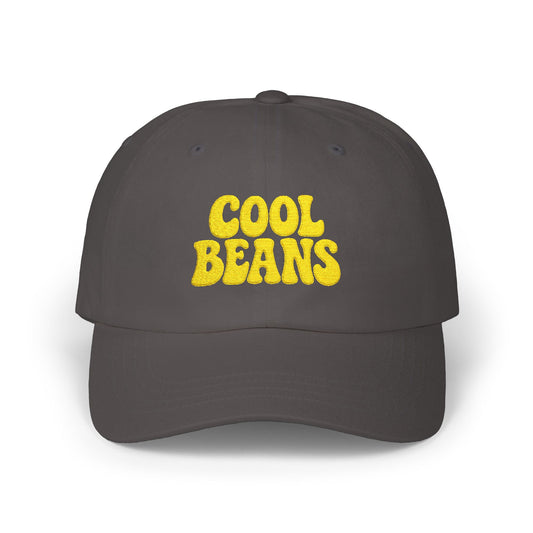Cool Beans Classic Dad Hat – Embroidered Minimalist Text Hat for Chill Vibes and Quiet Comedy Fans. Yellow Letters