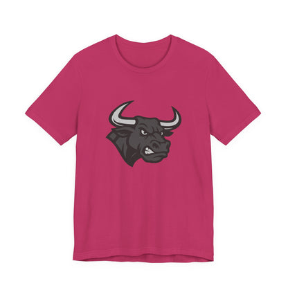 Angry Bull Graphic T-Shirt – Dark Theme Grayscale Bull Head Design on Black Tee for Streetwear, Gym, or Bold Urban Style. Unisex Jersey Short Sleeve Tee
