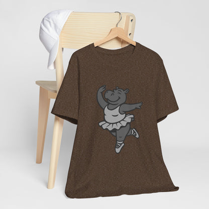 Dancing Hippo Graphic Tee Dark Theme – Funny Ballet Hippo Vector Design with Playful Energy