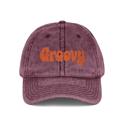 Groovy Vintage Hat – Retro Embroidered Hat with 70s Style Font for Funky Vibes, Chill Days, and Vintage Cool