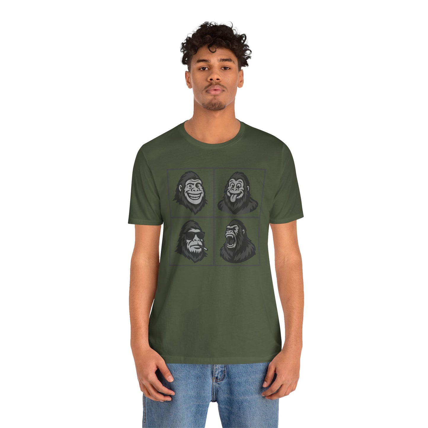 Bigfoot Expression Collage Graphic Tee Dark Theme – Funny and Fierce Sasquatch Faces Design