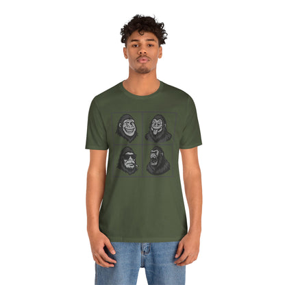 Bigfoot Expression Collage Graphic Tee Dark Theme – Funny and Fierce Sasquatch Faces Design