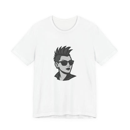 Punk Girl Graphic T-Shirt – Dark Theme Grayscale Spiked Hair Portrait on Black Tee with Bold Energy and Modern Ghost Effect. Unisex Jersey Short Sleeve Tee