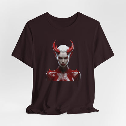 Fierce Devil Woman Halloween Shirt – Seductive Demon Graphic Tee for Bold Halloween Style
