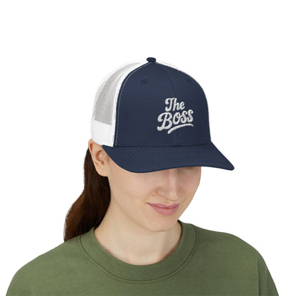 The Boss Trucker Hat – Embroidered Statement Hat for Power Moves Only. White Letters