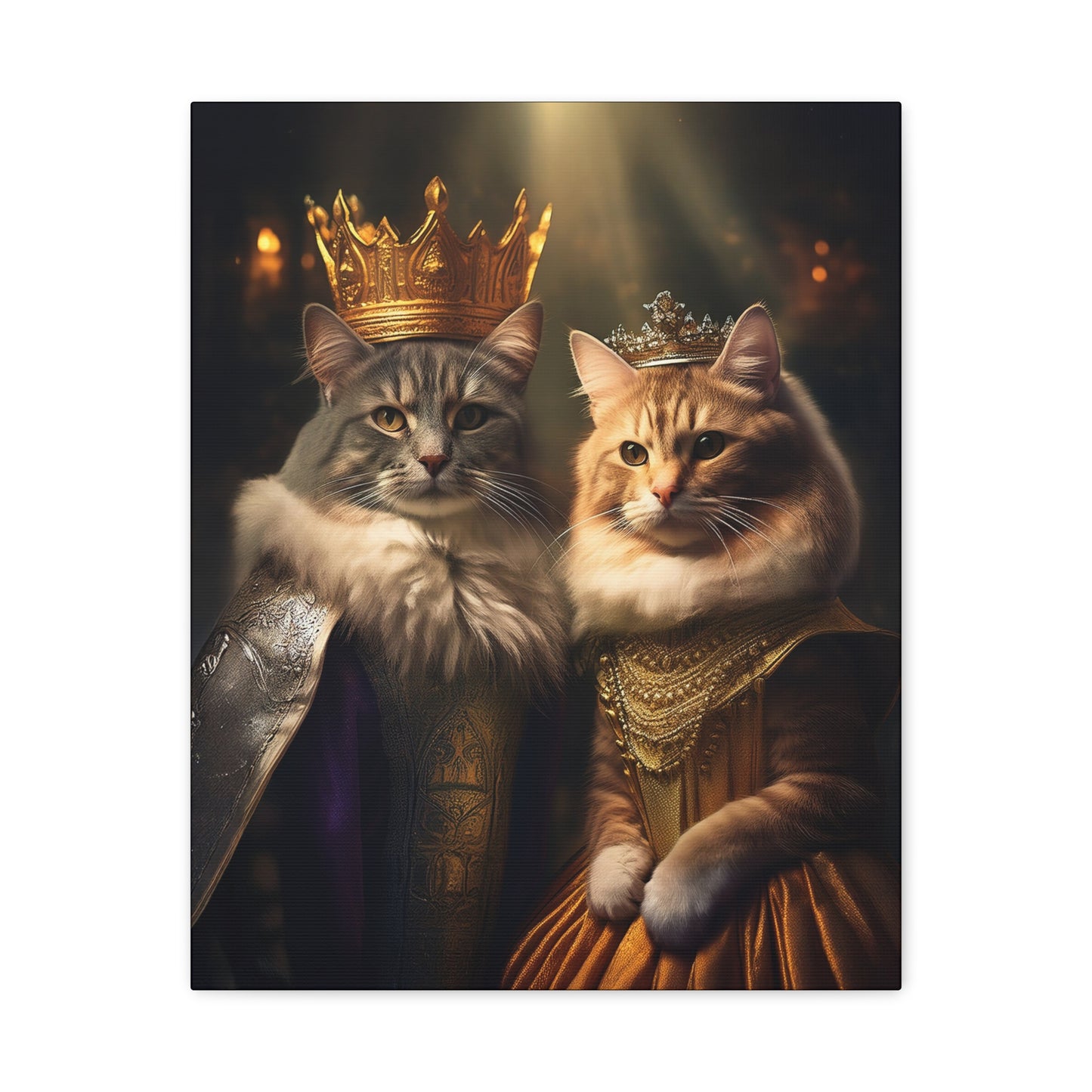 The Royal King and Queen of Meowsington Canvas Art | Stretched Matte Wall Decor 001