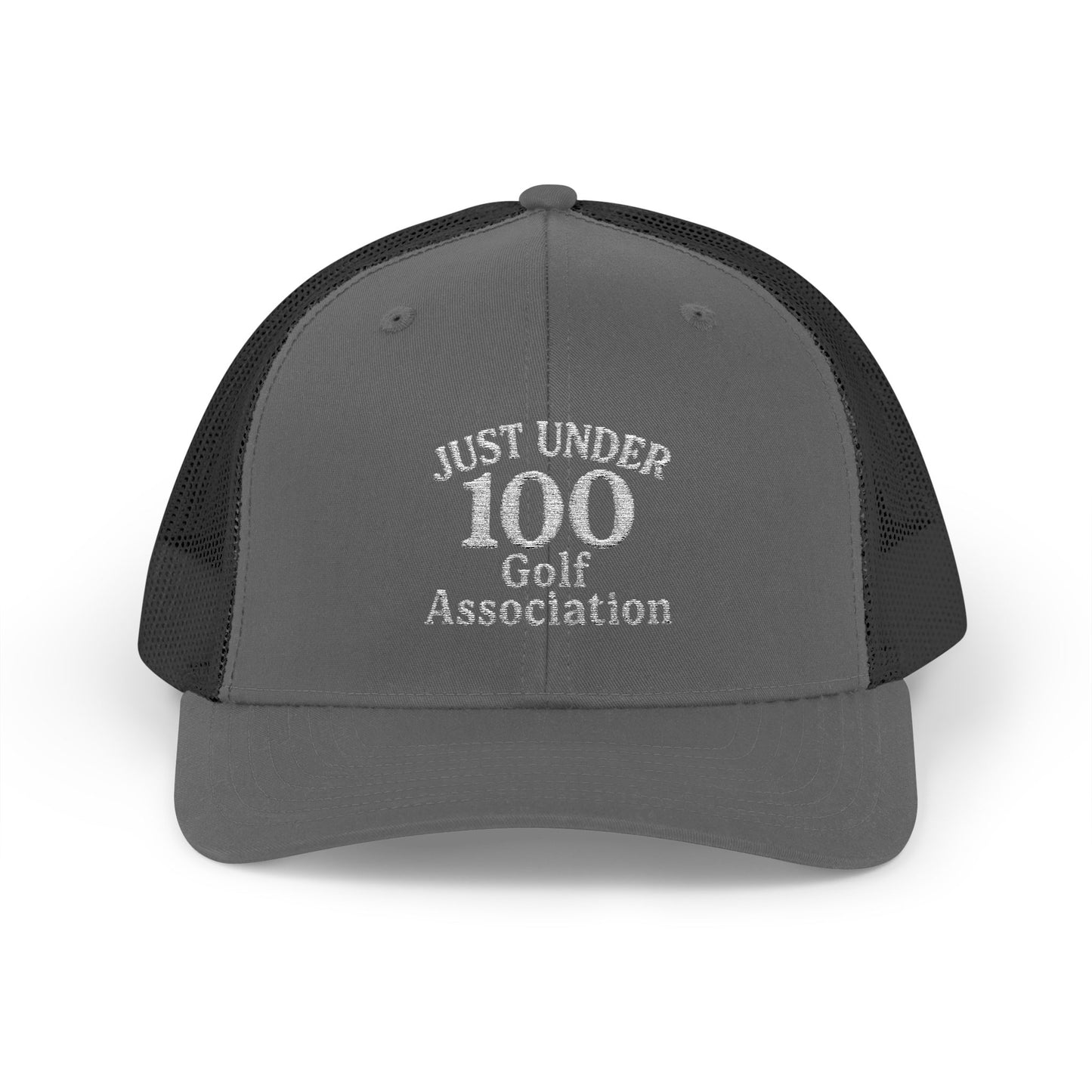 Just Under 100 Golf Trucker Hat – Embroidered Funny Golf Hat for Weekend Golfers and Casual Fairway Vibes. White Letters