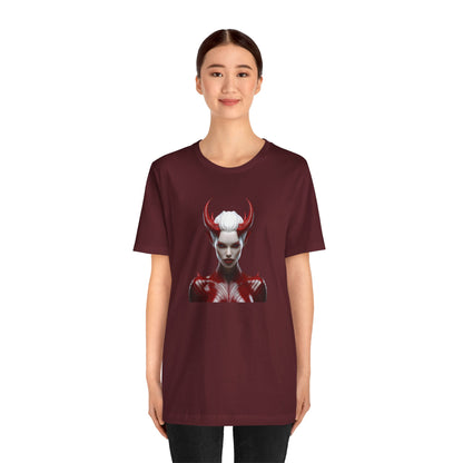 Fierce Devil Woman Halloween Shirt – Seductive Demon Graphic Tee for Bold Halloween Style