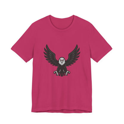Eagle Wings Graphic T-Shirt – Dark Theme Grayscale Soaring Predator Design on Black Tee with Intensity and Modern Ghost Effect. Unisex Jersey Short Sleeve Tee