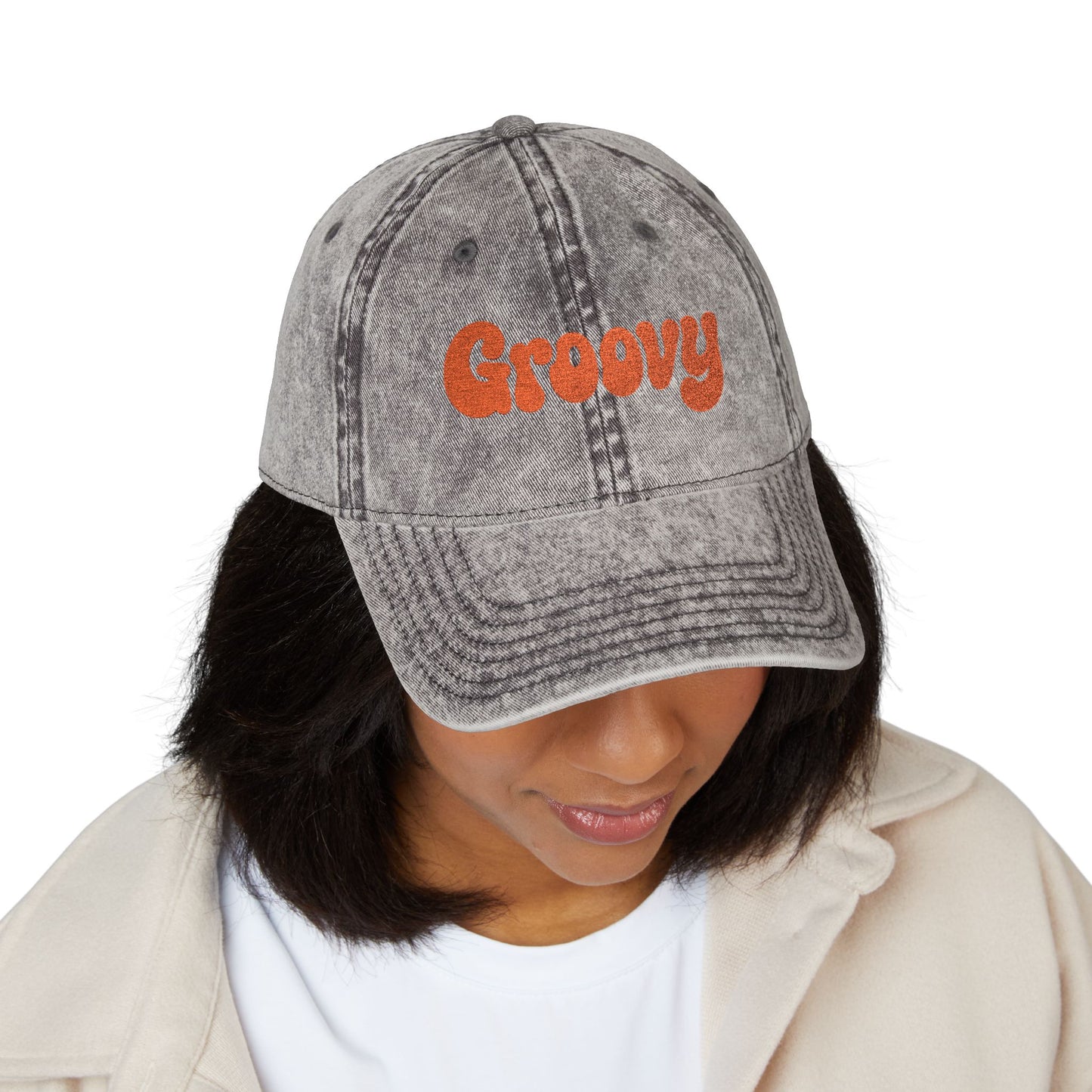 Groovy Vintage Hat – Retro Embroidered Hat with 70s Style Font for Funky Vibes, Chill Days, and Vintage Cool