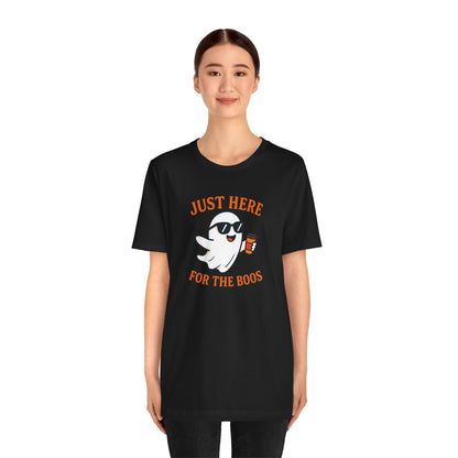 Just Here for the Boos Halloween Shirt – Funny Ghost Drinking Coffee Graphic Tee for Spooky Season