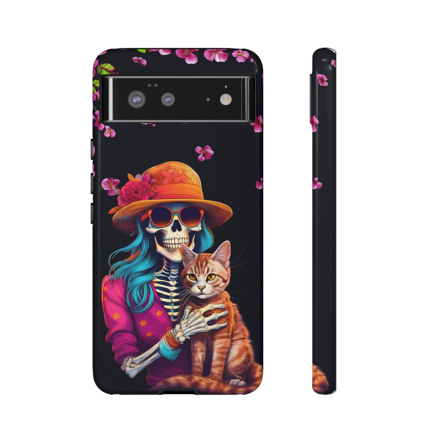 Skeleton holding a Cat Cell Phone Case 001