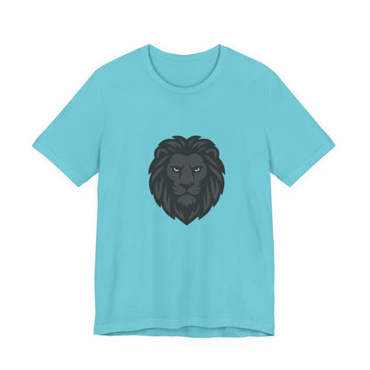 Dark Lion Graphic T-Shirt – Dark Theme Grayscale Lion Face Design on Black Tee for Strength, Confidence, and Modern Ghost Effect Style. Unisex Jersey Short Sleeve Tee