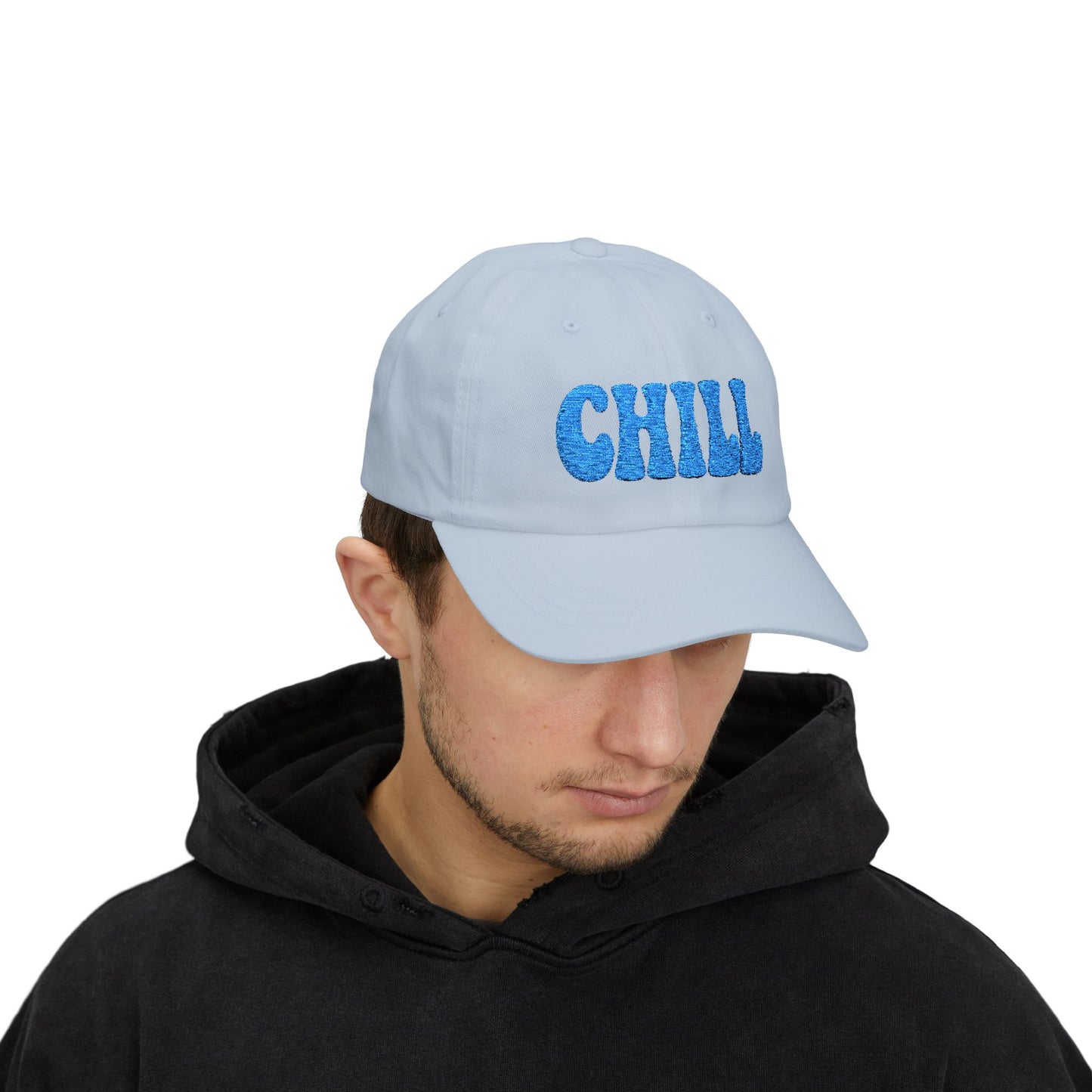 Chill Classic Dad Hat – Embroidered Relaxed Script Hat for Easygoing Vibes and Everyday Cool. Blue Letters