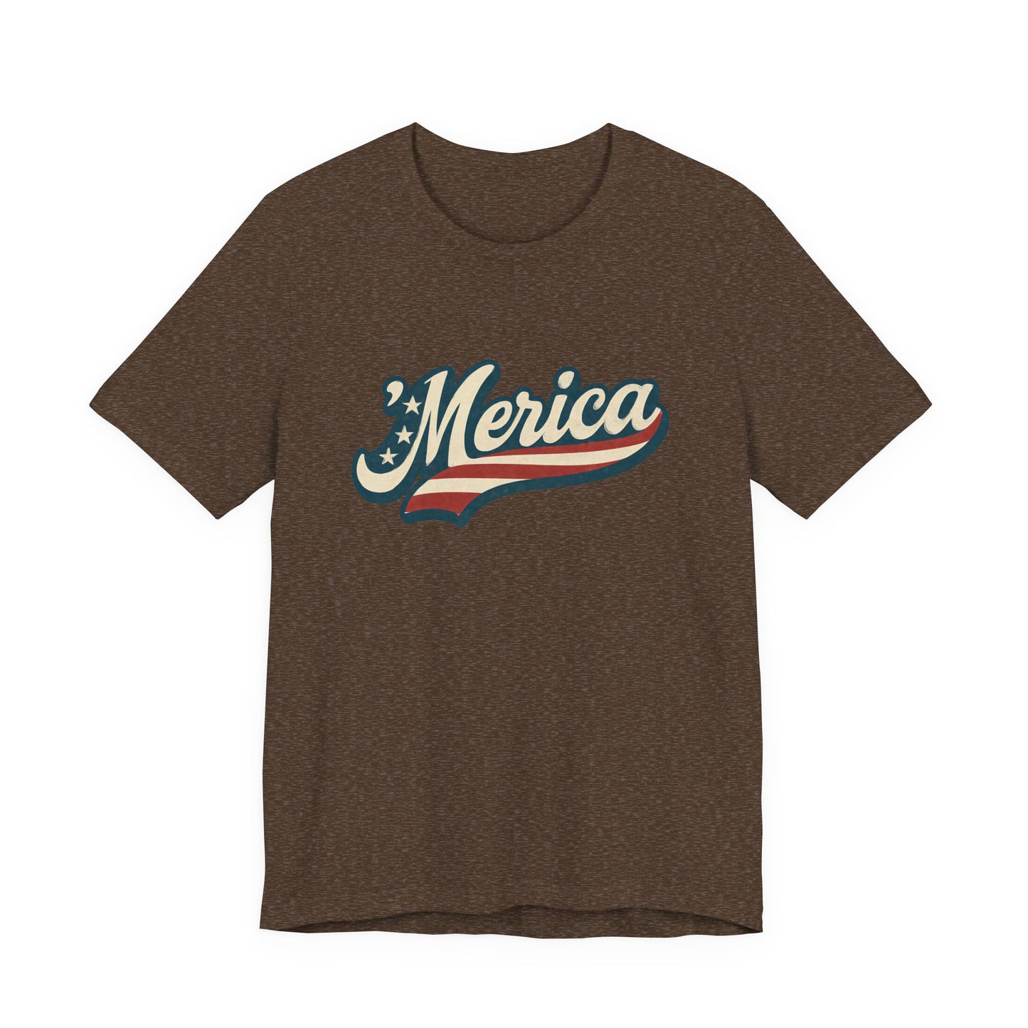 'Merica Vintage Script Shirt – Patriotic Retro USA Tee for 4th of July – Independence Day American Pride Design. Unisex Jersey Short Sleeve Tee
