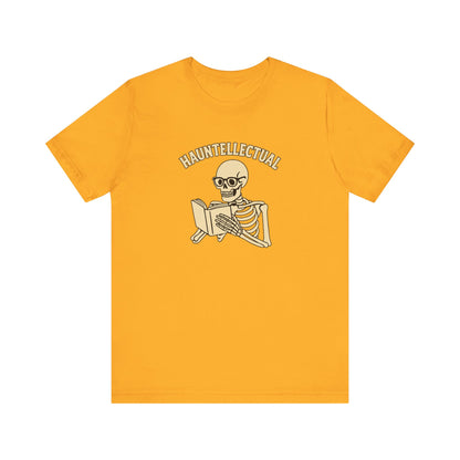Hauntellectual Halloween Shirt – Funny Skeleton Reading Book Tee for Spooky Smart People