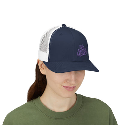 La Jefa Trucker Hat – Embroidered Latina Boss Hat for Bold Women. Purple Letters