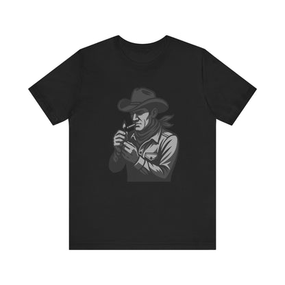 Cowboy Lighting Up Graphic Tee Dark Theme – Western Rebel Vector Design with Classic Attitude