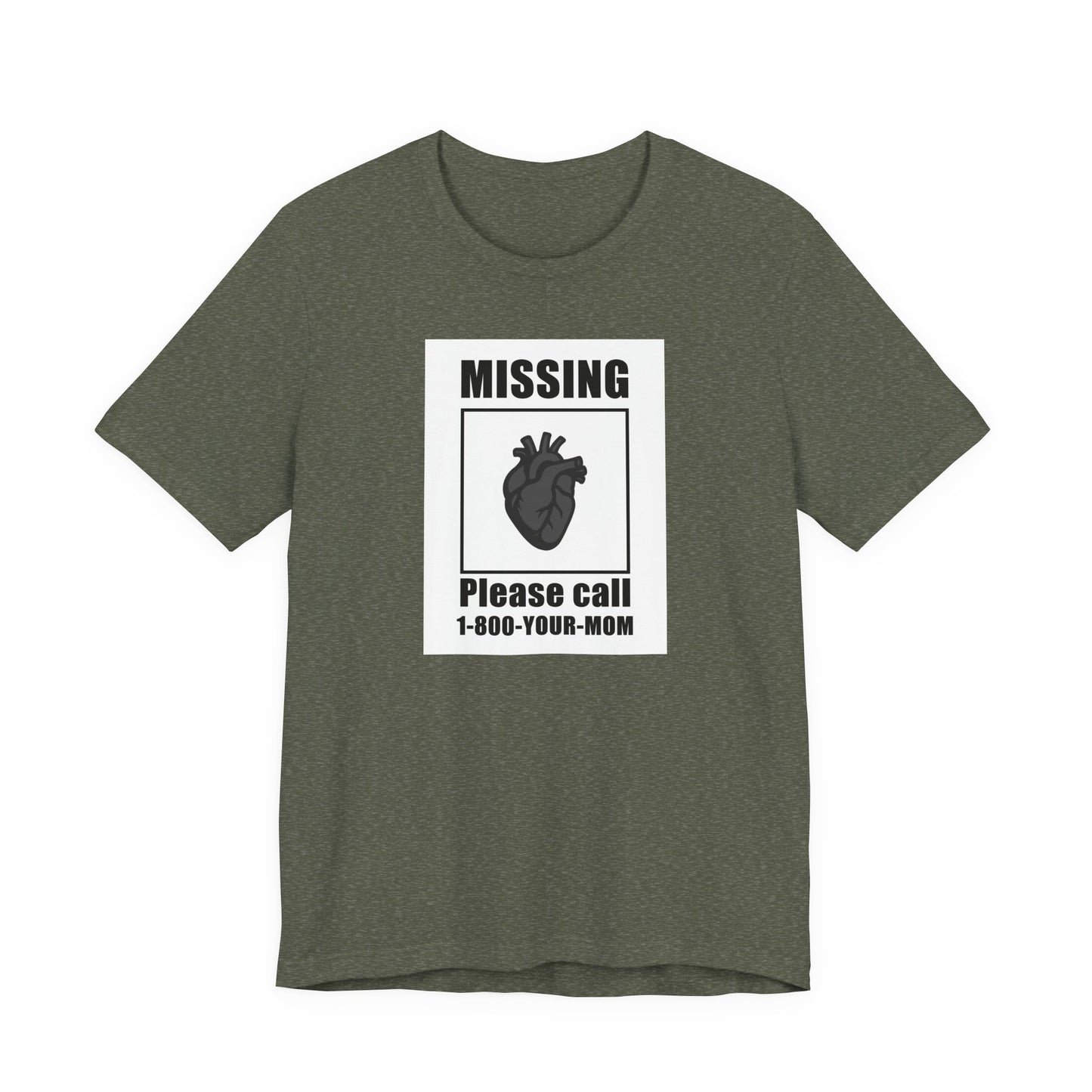 Missing Heart Poster Shirt Dark Theme Design Featuring Anatomical Heart and Funny Phone Number. Unisex Jersey Short Sleeve Tee