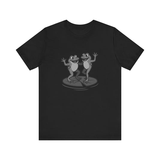 Dancing Frogs Graphic Tee Dark Theme – Funny Frog Duo Vector Design with Playful Energy