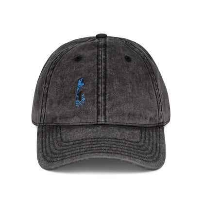 Jumping Fish Vintage Hat – Embroidered Blue Fishing Hat for Anglers, Lake Days, and Outdoor Style