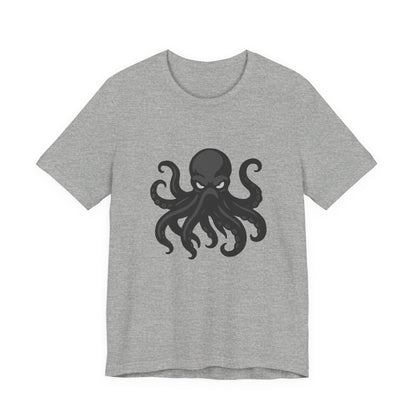 Dark Theme Octopus Graphic T-Shirt – Fierce Grayscale Tentacle Design on Black Tee with Bold Energy and Modern Ghost Effect. Unisex Jersey Short Sleeve Tee