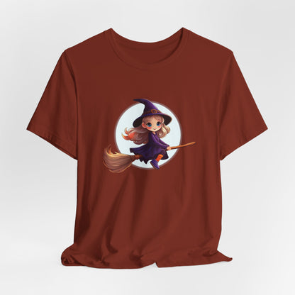 Cute Witch on a Broom Halloween Shirt – Adorable Flying Witch Graphic Tee for Kids and Magic Lovers