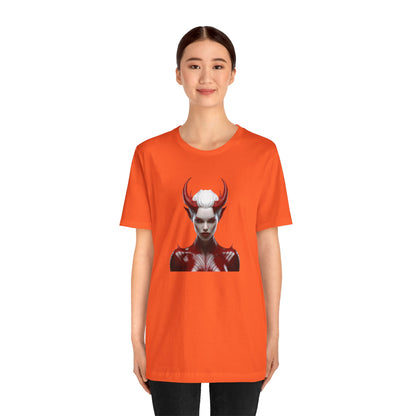 Fierce Devil Woman Halloween Shirt – Seductive Demon Graphic Tee for Bold Halloween Style